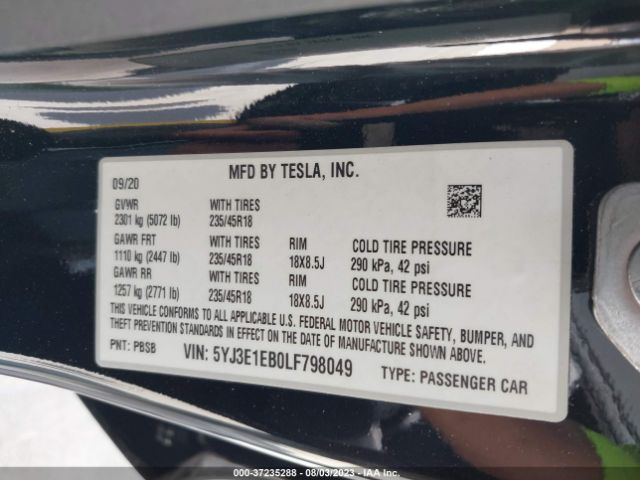 5YJ3E1EB0LF798049 Tesla Model 3 Long Range
