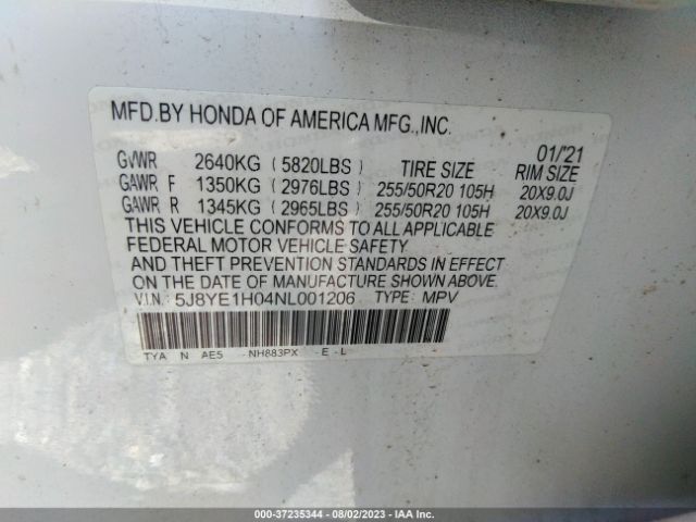 5J8YE1H04NL001206 Acura Mdx A-spec Package