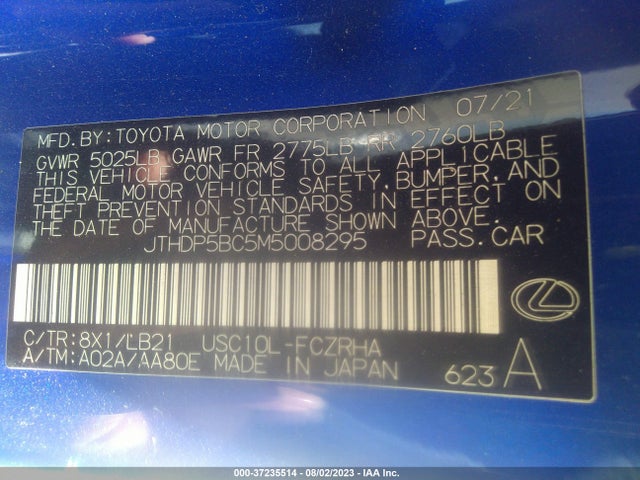 2021 LEXUS RC-F VIN: JTHDP5BC5M5008295