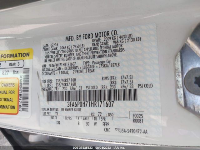3FA6P0H71HR171607 Ford FUSION SE