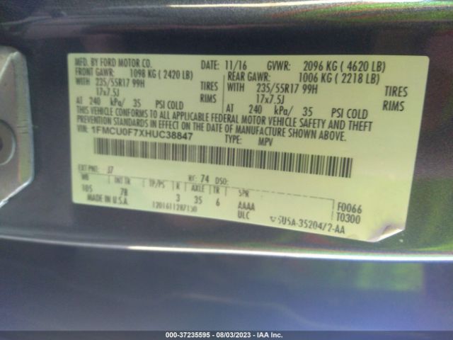 1FMCU0F7XHUC38847 Ford ESCAPE S