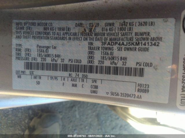 3FADP4AJ5KM141342 Ford FIESTA S