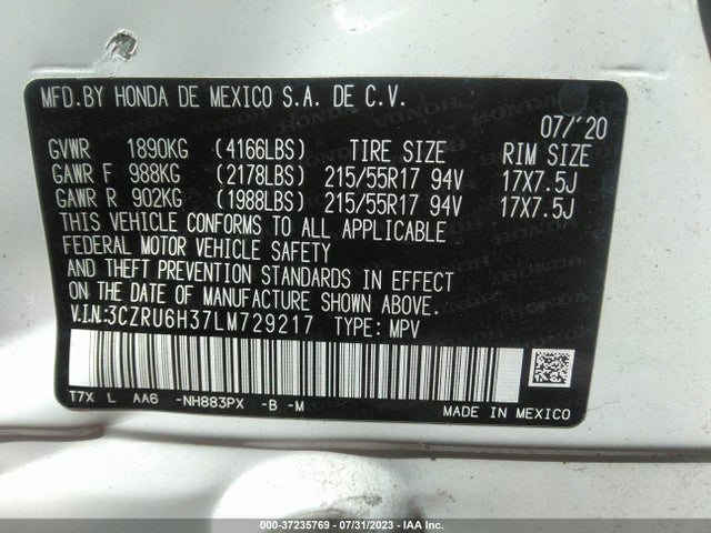 Honda HR-V LX 2020 3CZRU6H37LM729217 Image 9