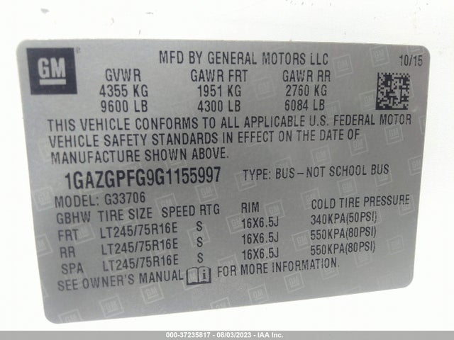 Chevrolet Express Passenger Lt 2016 1GAZGPFG9G1155997 Image 9