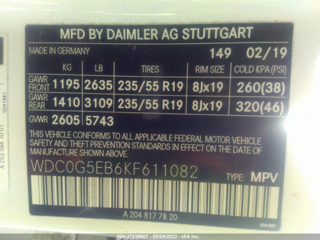 WDC0G5EB6KF611082 Mercedes-Benz Glc Glc 350e