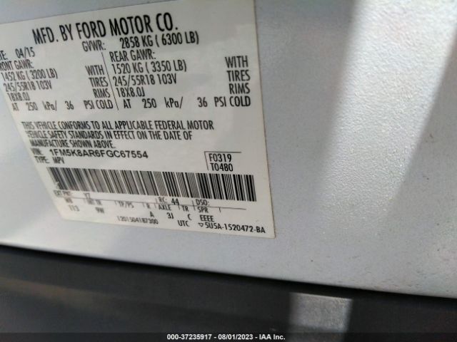 1FM5K8AR6FGC67554 Ford UTILITY POLICE