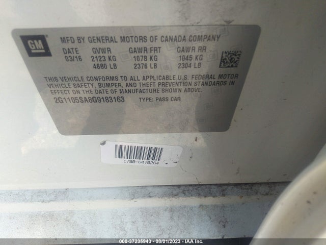 Chevrolet IMPALA LT 2016 2G1105SA8G9183163 Image 9