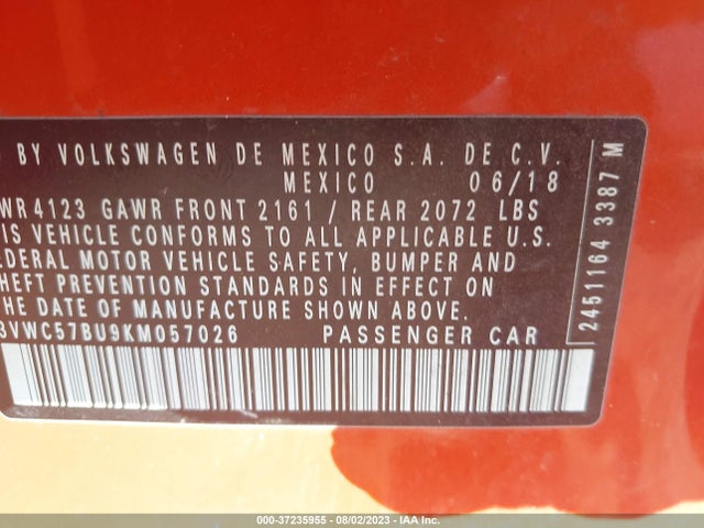 3VWC57BU9KM057026 Volkswagen Jetta S/se/r-line