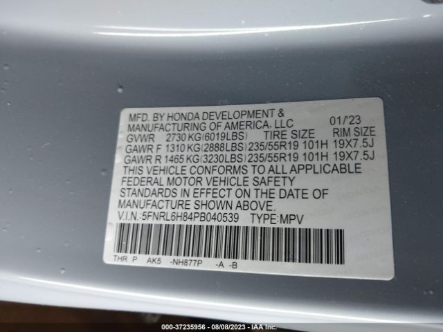 5FNRL6H84PB040539 Honda Odyssey Touring
