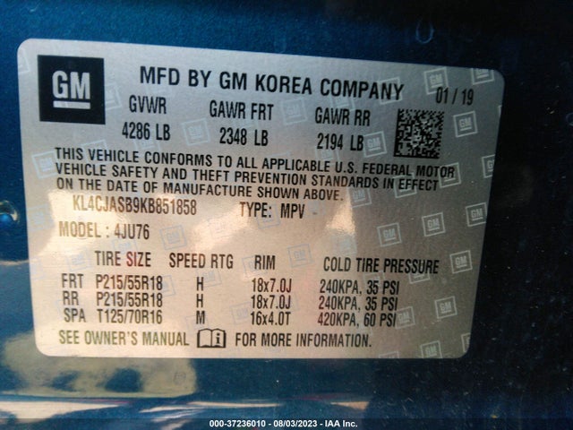 2019 BUICK ENCORE PREFERRED VIN: KL4CJASB9KB851858