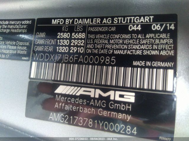 WDDXJ7JB6FA000985 Mercedes-Benz S-class S 63 Amg