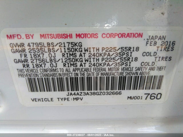 JA4AZ3A38GZ032666 Mitsubishi Outlander Se/sel/es