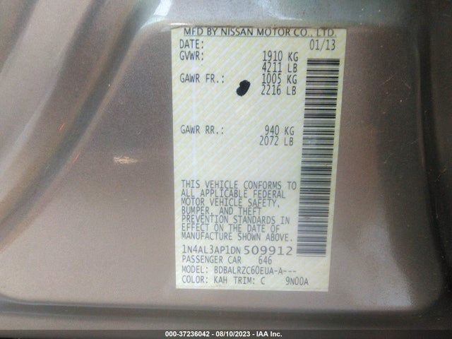 2013 NISSAN ALTIMA 2.5 S VIN: 1N4AL3AP1DN509912