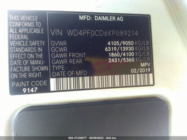 WD4PF0CD6KP089214 Mercedes-Benz SPRINTER VAN