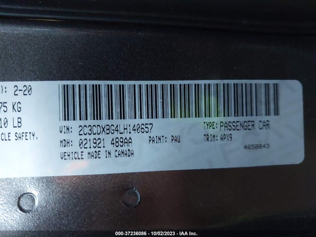 Dodge Charger Sxt 2020 2C3CDXBG4LH140657 Image 9