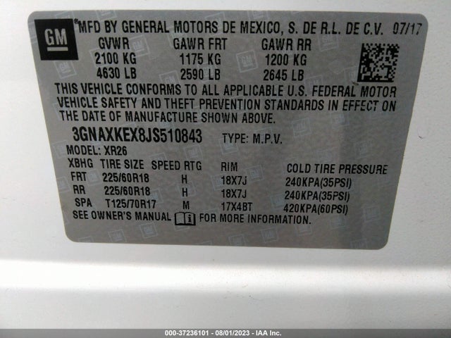 Chevrolet EQUINOX LT 2018 3GNAXKEX8JS510843 Image 15