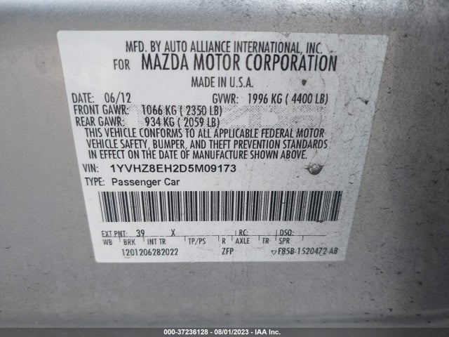 2013 MAZDA MAZDA6 I TOURING PLUS VIN: 1YVHZ8EH2D5M09173