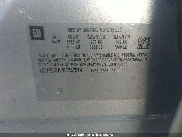 Chevrolet CRUZE LT 2015 1G1PE5SB7F7247519 Image 9