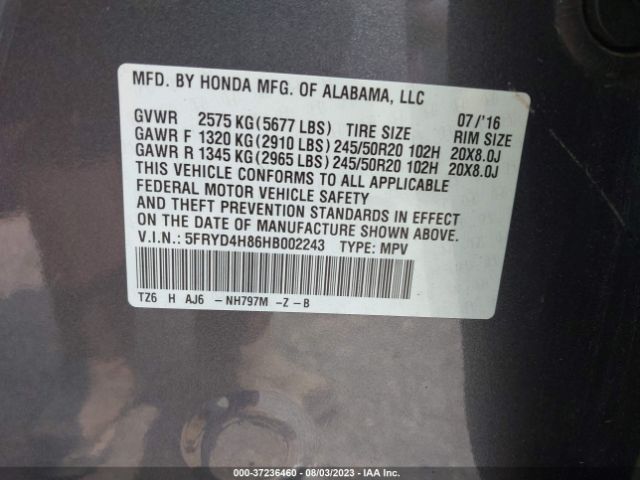 5FRYD4H86HB002243 Acura Mdx W/advance Pkg