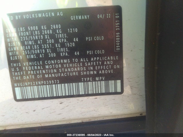 WVGJNPE2XNP039973 Volkswagen ID.4 PRO