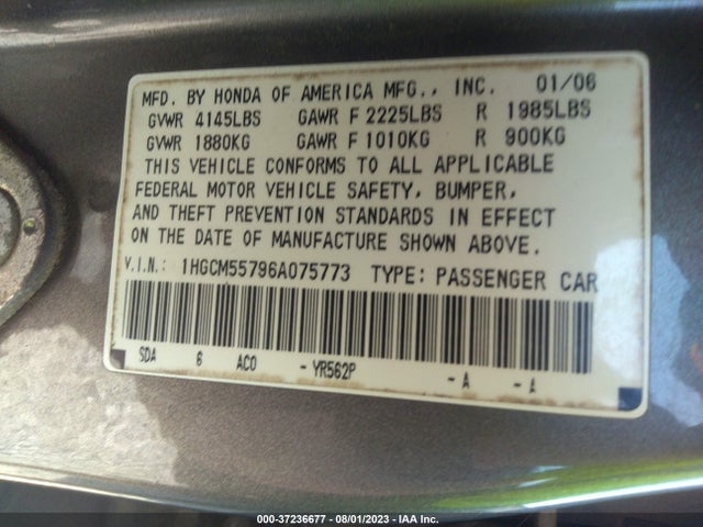 2006 HONDA ACCORD SDN EX/EX-L WITH NAVI VIN: 1HGCM55796A075773