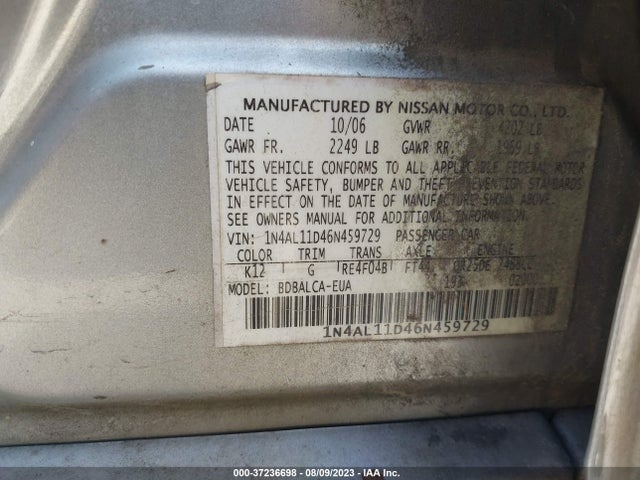 Продажа на аукционе авто 2006 Nissan Altima 2.5 S, vin: 1N4AL11D46N459729, номер лота: 37236698