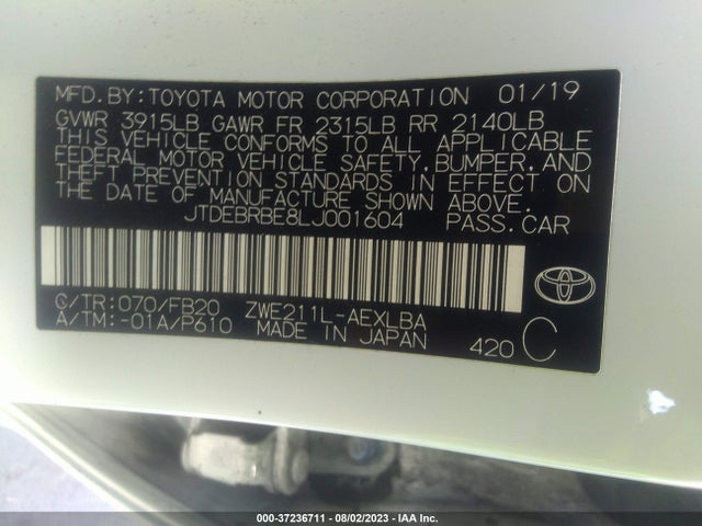 Toyota Corolla Hybrid Le 2020 JTDEBRBE8LJ001604 Image 14