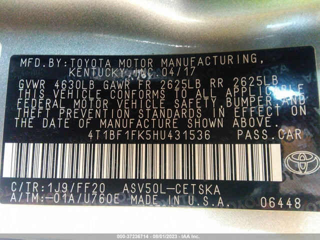 Toyota CAMRY SE 2017 4T1BF1FK5HU431536 Image 15
