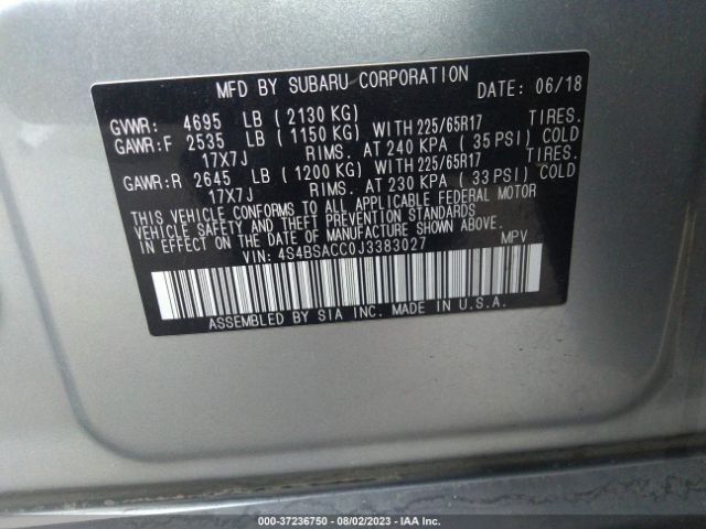 4S4BSACC0J3383027 Subaru Outback Premium