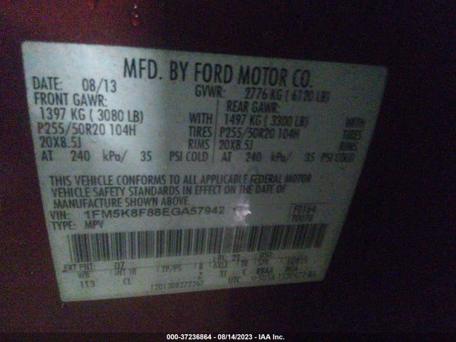 Ford Explorer Limited 2014 1FM5K8F88EGA57942 Image 9