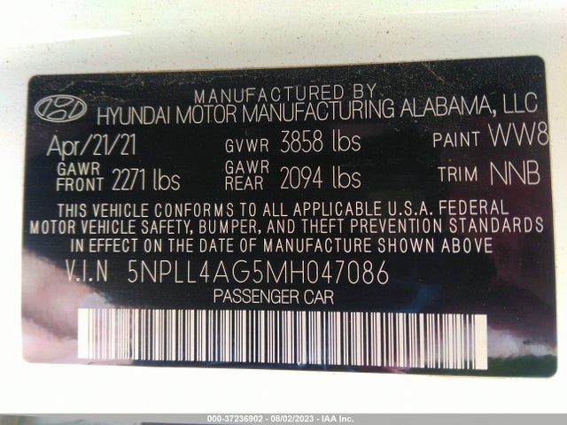 2021 HYUNDAI ELANTRA SE VIN: 5NPLL4AG5MH047086