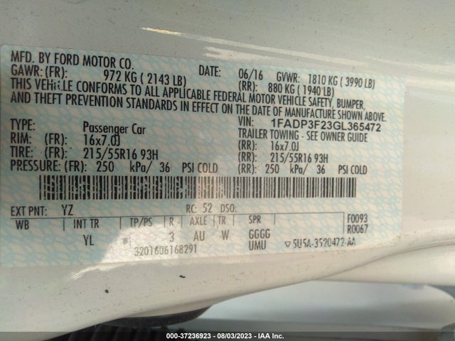 Ford FOCUS SE 2016 1FADP3F23GL365472 Image 9