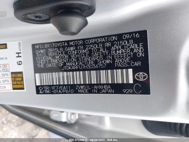 Toyota Prius Four Touring 2017 JTDKARFU7H3034757 Image 9