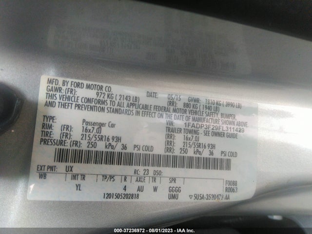 2015 FORD FOCUS SE VIN: 1FADP3F29FL311429