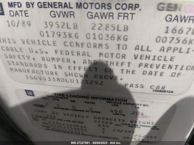 1990 CADILLAC ALLANTE VIN: 1G6VS3380LU125292