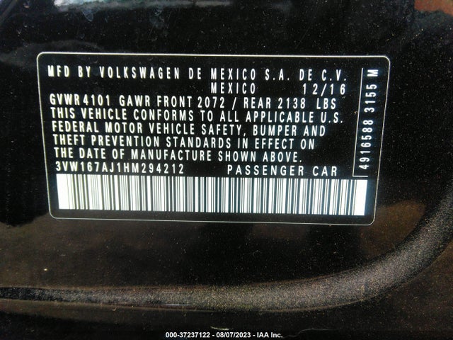 3VW167AJ1HM294212 Volkswagen Jetta 1.4t S