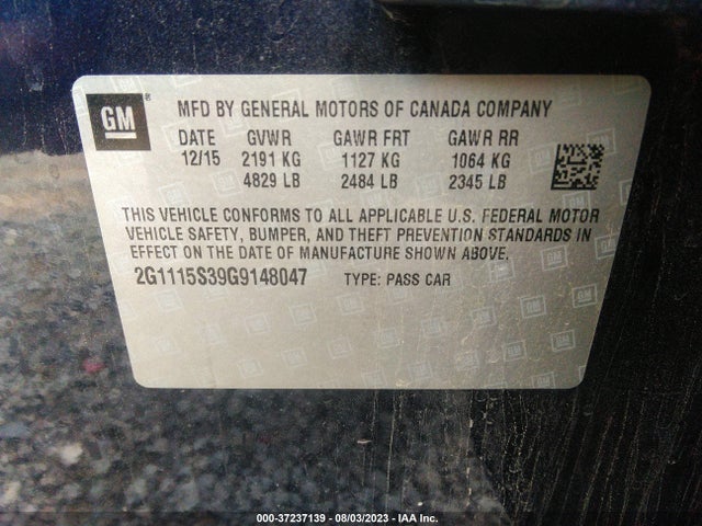 Chevrolet IMPALA LT 2016 2G1115S39G9148047 Image 9