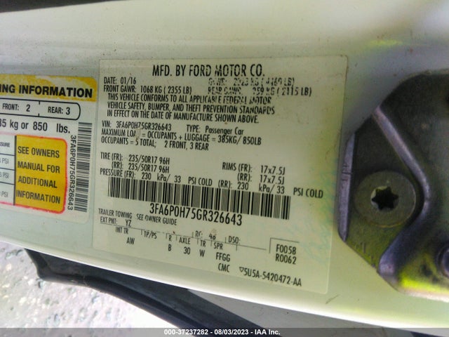 Ford FUSION SE 2016 3FA6P0H75GR326643 Image 9