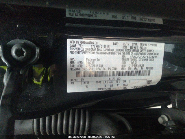 2015 FORD FOCUS SE VIN: 1FADP3F22FL273218