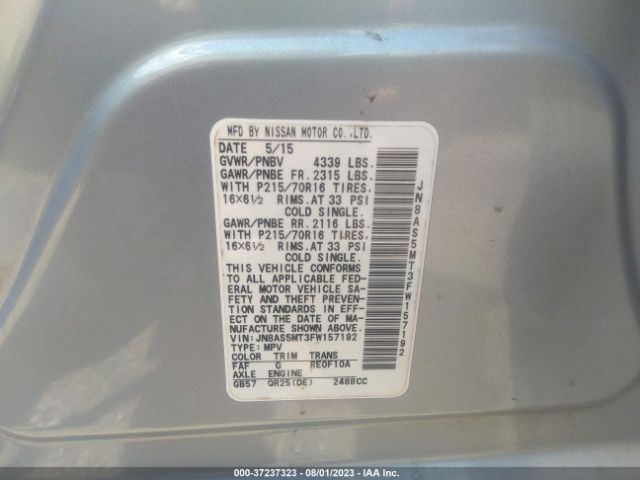 JN8AS5MT3FW157192 Nissan Rogue Select S