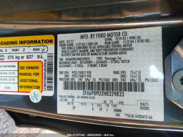3FA6P0PU2HR329833 Ford Fusion Energi Se