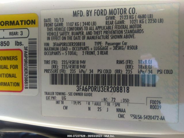 3FA6P0RU3ER208818 Ford Fusion Titanium Hybrid