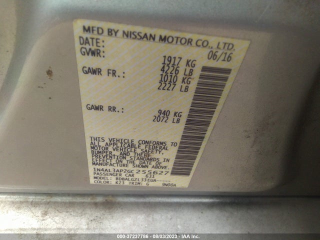 2016 NISSAN ALTIMA 2.5 VIN: 1N4AL3AP2GC255627