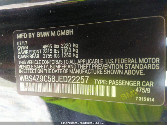 2018 BMW M4, VIN: WBS4Z9C58JED22257
