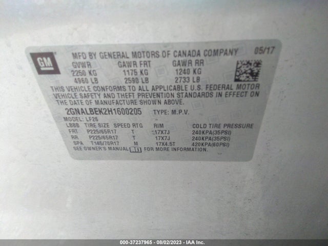 2017 CHEVROLET EQUINOX LS VIN: 2GNALBEK2H1600205