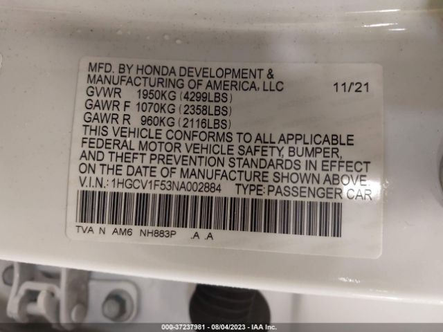 1HGCV1F53NA002884 Honda Accord Ex-l