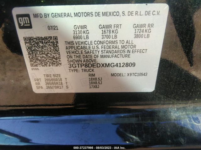 3GTP8DEDXMG412809 GMC Sierra 1500 Slt