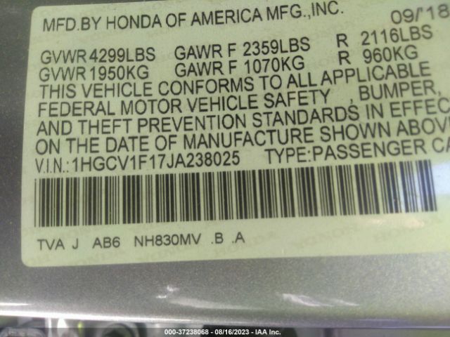 1HGCV1F17JA238025 Honda Accord Sedan Lx 1.5t