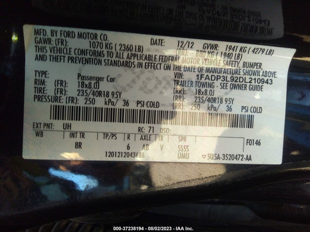 2013 FORD FOCUS ST VIN: 1FADP3L92DL210943