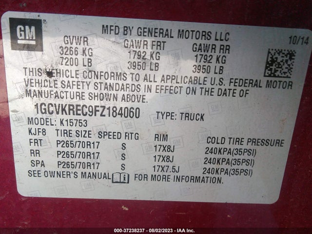 Chevrolet Silverado 1500 Lt 2015 1GCVKREC9FZ184060 Image 9